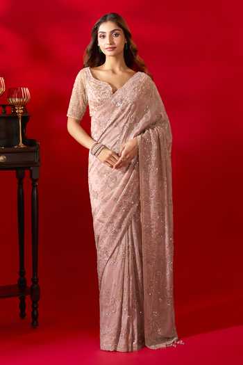 Azeera Floral Embroidered Saree With Unstitched Blouse Piece 