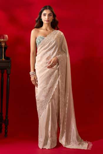 Azeera Pastel Embroidered Saree With Unstitched Blouse Piece 