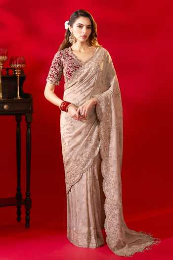 Azeera Inayat Embroidered Saree With Unstitched Blouse Piece 