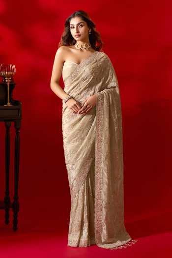 Azeera Ava Embroidered Saree With Unstitched Blouse Piece 