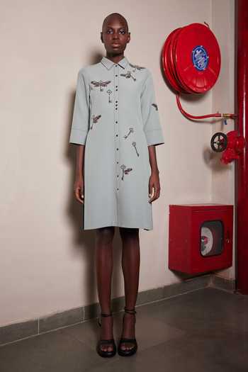 Shahin Mannan Butterkey Side Pleated Shirt Dress 