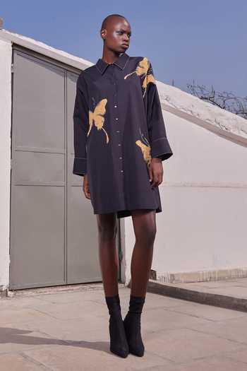 Shahin Mannan Fading Butterfly Oversized Shirt Dress 