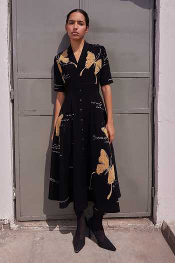Shahin Mannan Fading Butterflies Shawl Collar Dress 