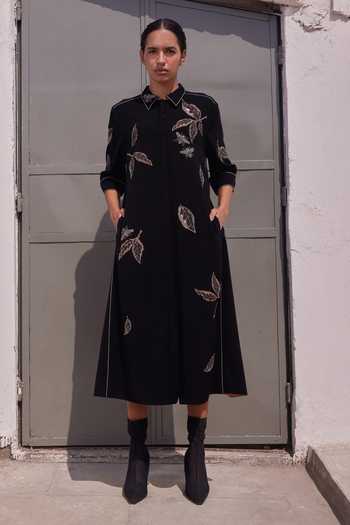 Shahin Mannan Drifting Leaves Front Open Flared Dress 