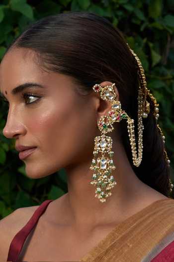 Preeti Mohan Kashi Kundan Embellished Long Earcuff Earrings 