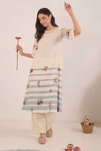 Shivani Bhargava Chinar Floral Embroidered & Striped Kurta 