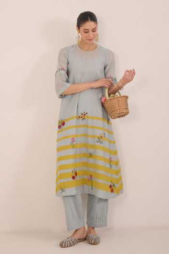 Shivani Bhargava Chinar Floral Embroidered & Striped Kurta 