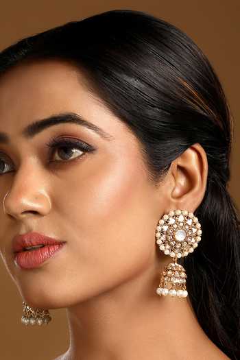 HRISHA Kundan Pearl Jhumka Earrings 