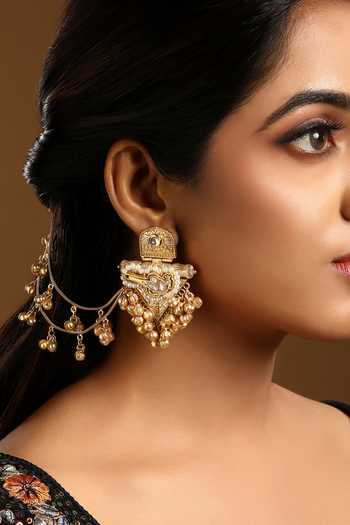 HRISHA Kundan Earrings With Ear Chain 