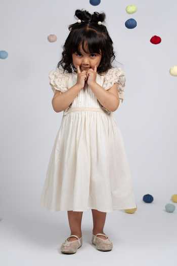 OurDve Pleated Front Lace Trim Dress 