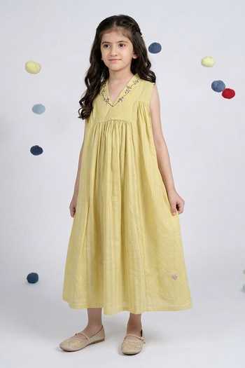 OurDve Cotton V-Neck Embroidered Dress 