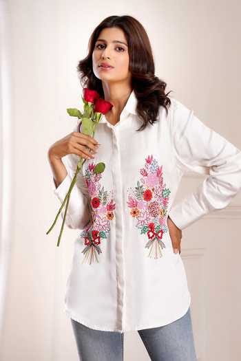 Sheeshakari Floral Placement Embroidered Shirt 