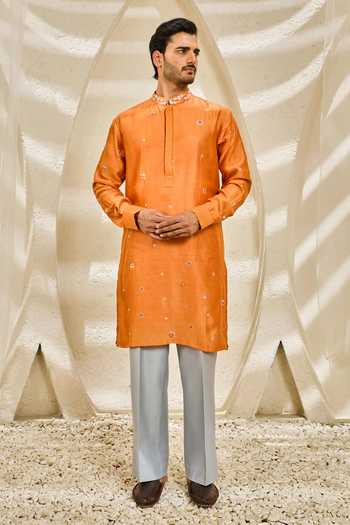 Sarab Khanijou Burnt Orange Bloom Nehru Jacket & Kurta Set