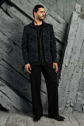 Sarab Khanijou Black Abstract Wave Shacket & Trouser Set