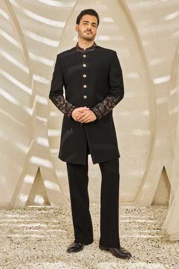Sarab Khanijou Black Veil Hand Embroidered Bandhgala Set
