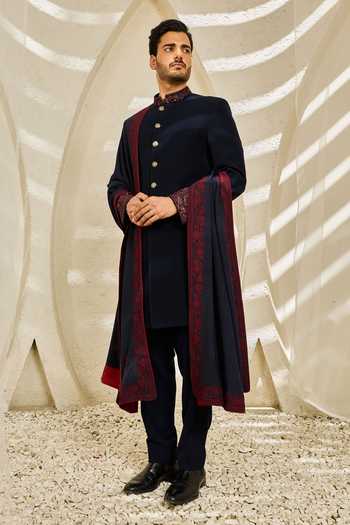 Sarab Khanijou Indigo Mehrab Embroidered Sherwani Set