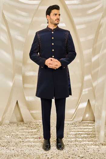 Sarab Khanijou Blue Reverie Embroidered Sherwani Set
