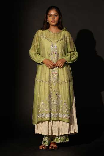 Prama By Pratima Pandey Embroidered Silk Chanderi Kurta Set 