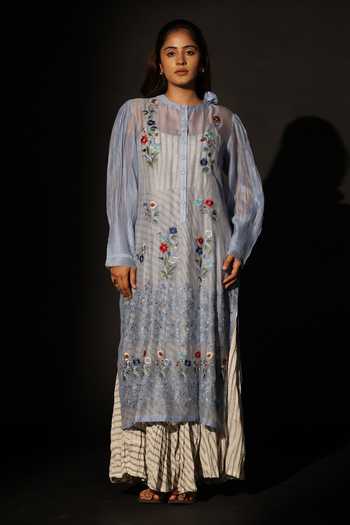 Prama By Pratima Pandey Floral Embroidered Silk Chanderi Tunic  