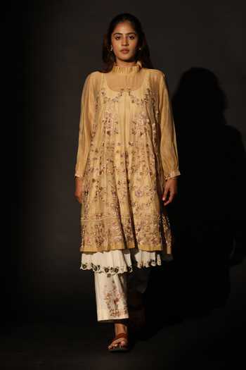 Prama By Pratima Pandey Silk Chanderi Embroidered Kurta Set 