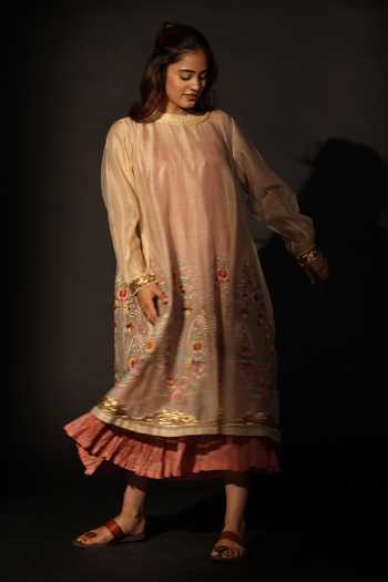 Prama By Pratima Pandey Floral Scallop Embroidered Dress 