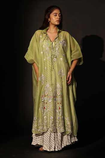 Prama By Pratima Pandey Embroidered Scallop Silk Chanderi Tunic 