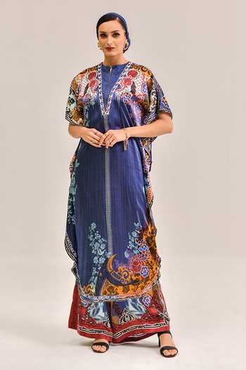 Bhanuni By Jyoti Halo Blue Printed Kaftan & Palazzo Set 