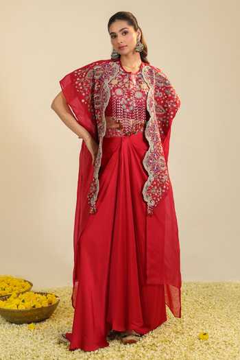 Roohbyridhimaa Gulbabo Embroidered Cape Skirt Set 