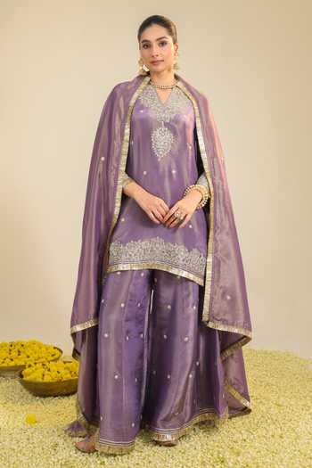 Roohbyridhimaa Purple Shimmer Begum Kurta Palazzo Set 