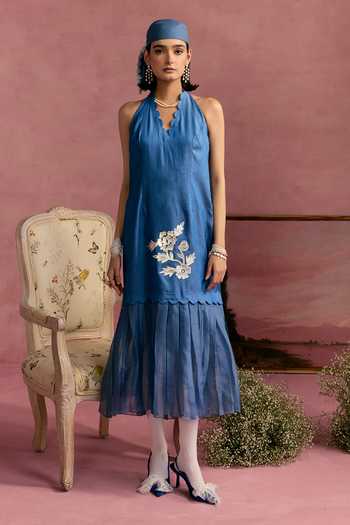 Surabhi Arya Applique Leather Patchwork Cotton Twill Dress 