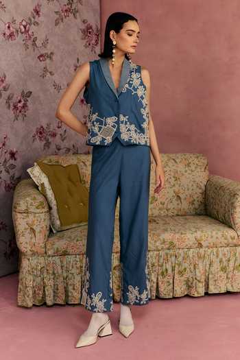 Surabhi Arya Floral Applique Waistcoat & Pant Set 