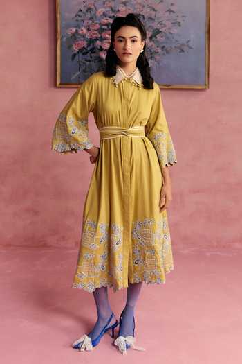 Surabhi Arya Applique Cotton Twill Dress & Belt Set 