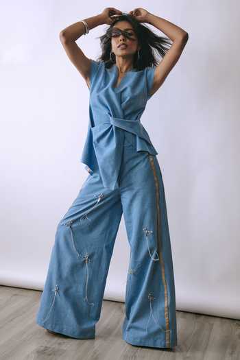 Babita M Ice Veil Wrap Top & Denim Pant Co-ord Set 