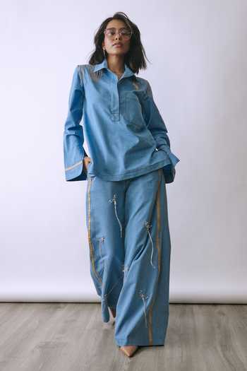 Babita M Alloy Chain Embellished Shirt & Pant Co-ord Set 