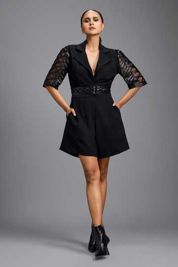 Deepika Arora Mesh Sleeve Jumpsuit With Belt 