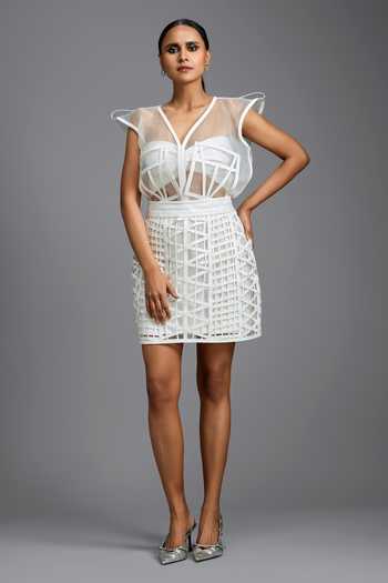 Deepika Arora Sculpted Sheer Yoke Top 
