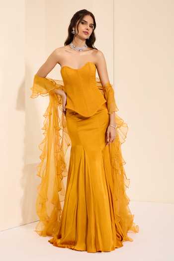 K&A By Karishma and Ashita Sunset Majesty Corset Draped Skirt Set 