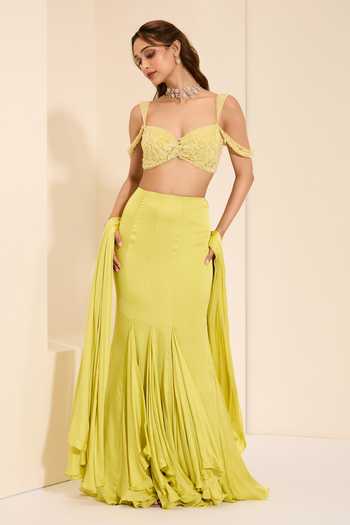 K&A By Karishma and Ashita Pre-Draped Saree With Sunshine Bustier 