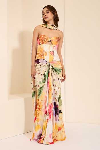 K&A By Karishma And Ashita Serene Whispers Corset & Draped Skirt Set 