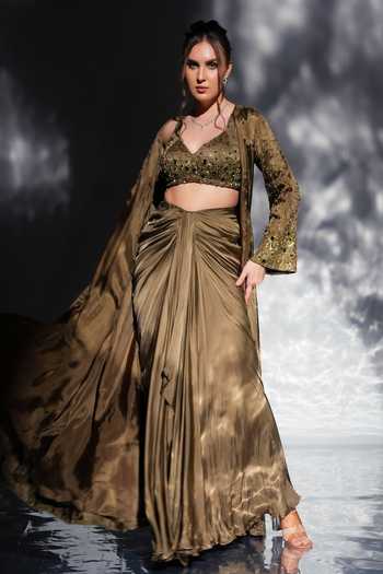 Jade By Ashima Aurora Embroidered Jacket & Draped Skirt Set