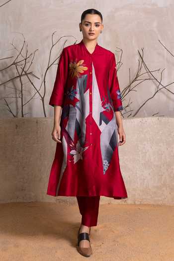 Haute Mess Printed Silk Chanderi Kurta & Pant Set 