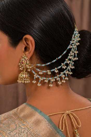 Queens Jewels Sitara Aqua Blossom Pair of Ear Chains 
