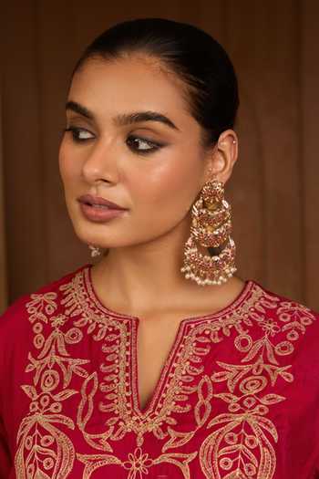 Queens Jewels Sitara Triple Layered Jadau Chandbali Earrings 