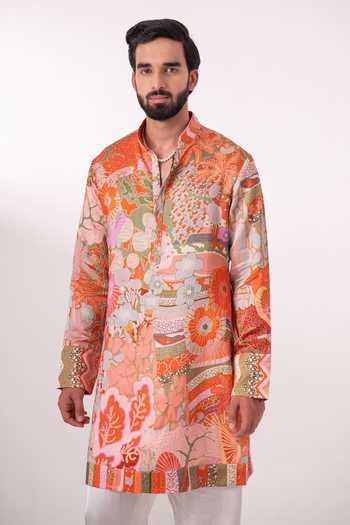 Char Chaand Printed Linen Silk Kurta