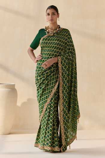 5elements Haritrekha Geometric Pattern Saree With Blouse 