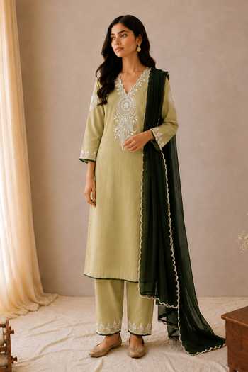 Wazir C Sehar Kashmiri Embroidered Linen Kurta Set 