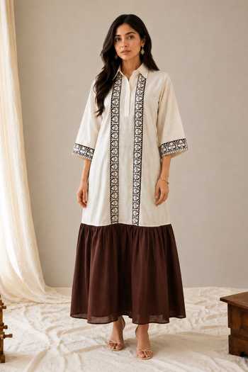 Wazir C Sehar Kashmiri Aari Work Color Block Dress 