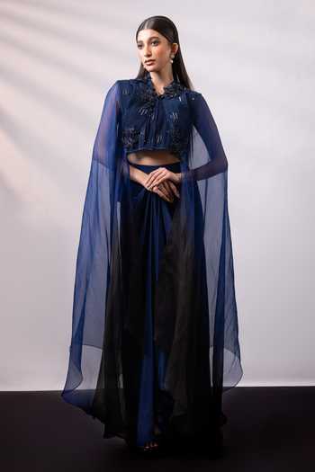 Smriti By Anju Agarwal Royal Shadow Beadwork Cape Skirt Set