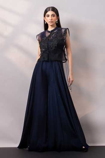 Smriti By Anju Agarwal Night Garden Embellished Cape With Jumpsuit