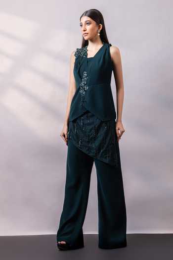 Smriti By Anju Agarwal Emerald Cascade Embellished Top Pant Set